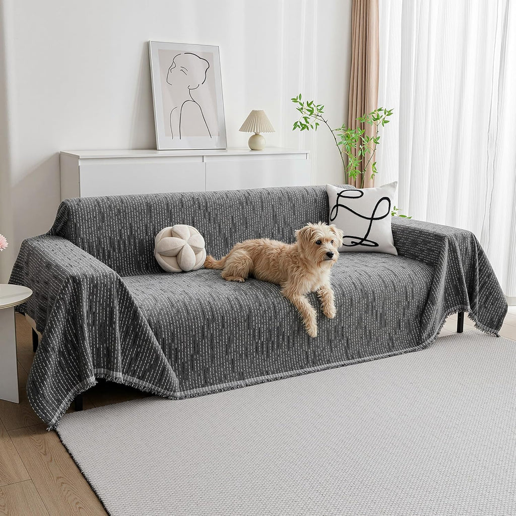 MYSKY HOME Couch Covers for Sofa, Dog Couch Cover Protector, Dark Grey Lines Sofa Covers for Sectional L Shape, Pets Couch Throw Cover Washable Durable Large Couch Cover for Dogs, Cats, 71" X118"