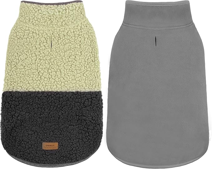 cyeollo Warm Dog Coat Sherpa Dog Winter Coat, Reversible Fleece Doggie Jackets Sweater Vest for Small Dogs Male with Leash Hole, Soft Cold Weather Pet Coats, Khaki S