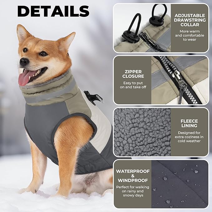 Dog Winter Coat, Reflective Dog Coats for Large Dogs, Waterproof Windproof Pet Clothes Jacket with Harness Built in, Warm Cold Weather Coats, Dogs Snowsuit Vest, Grey XX-Large