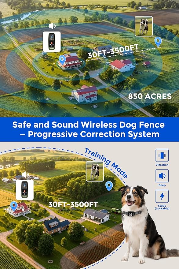 Wireless Dog Fence T800Pro, Zero Delay Response Electric Fence for Dogs, Perimeter Pet Collar with Training & Bark Control, Safety-Lock, HD Display Transmitter Rechargeable Waterproof Portable