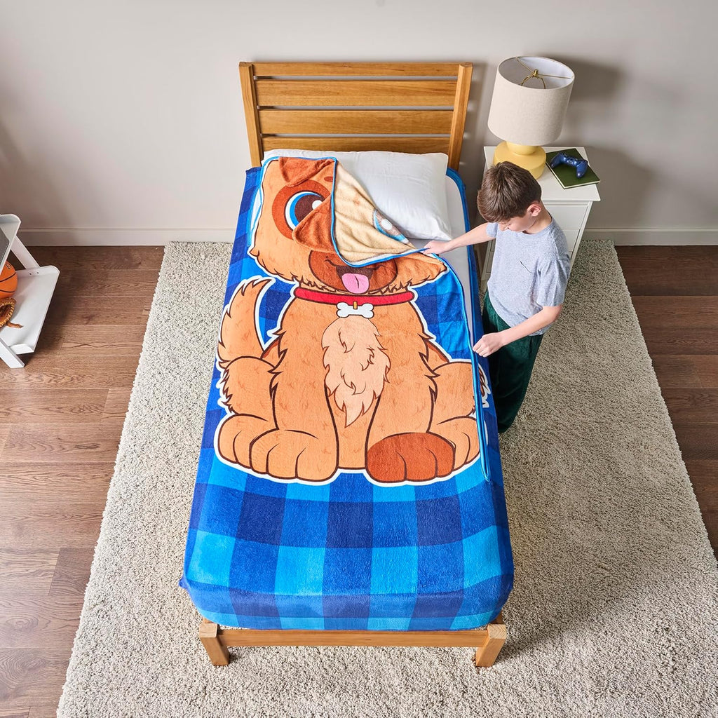 Bleacher Creatures ZippySack Twin Bed Zip-Up Bedding – Super Soft Fleece Fitted Blanket with Side Pocket & Durable Zipper – Easy Bed-Making for Kids (Dog)