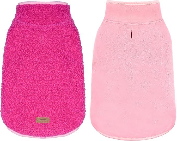 cyeollo Warm Dog Coat Sherpa Dog Winter Coat, Reversible Fleece Doggie Jackets Sweater Vest for Small Dogs Male with Leash Hole, Soft Cold Weather Pet Clothes, Fuchsia M