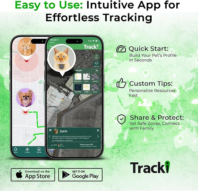 Tracki Cat GPS Tracker – Real-Time Cat Tracker & GPS Tracker for Cats – Smart Alerts, Geo-Fence, Waterproof, Collar-Compatible – Long-Life Battery – Works with iOS & Android (Subscription Required)