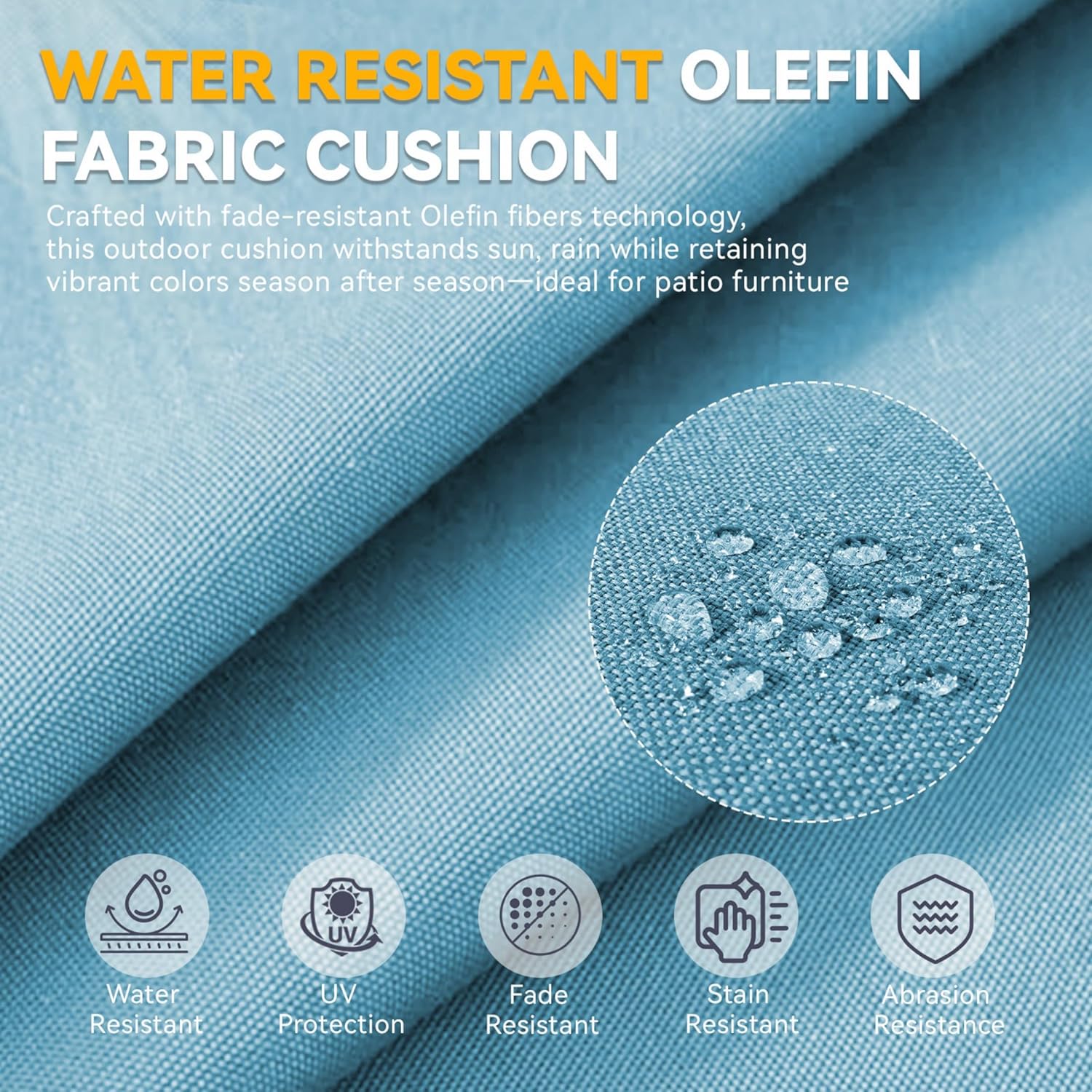 Outdoor Cushion Set for Furniture Patio Furniture, UV Resistant, Water Resistant - 6 Inch Thick Foam Garden Cushions– 24x24 Inch Patio Seat Covers for Chair/Sofa/Couch | Light Blue | 8-Pack |