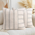 AELS 26x26 Decorative Farmhouse Linen Throw Pillow Covers, Boho Textured Pillow Case, Set of 2, Beige with White & Black Stripe Patchwork Cushion Cover for Sofa Couch Living Room (Cover ONLY)