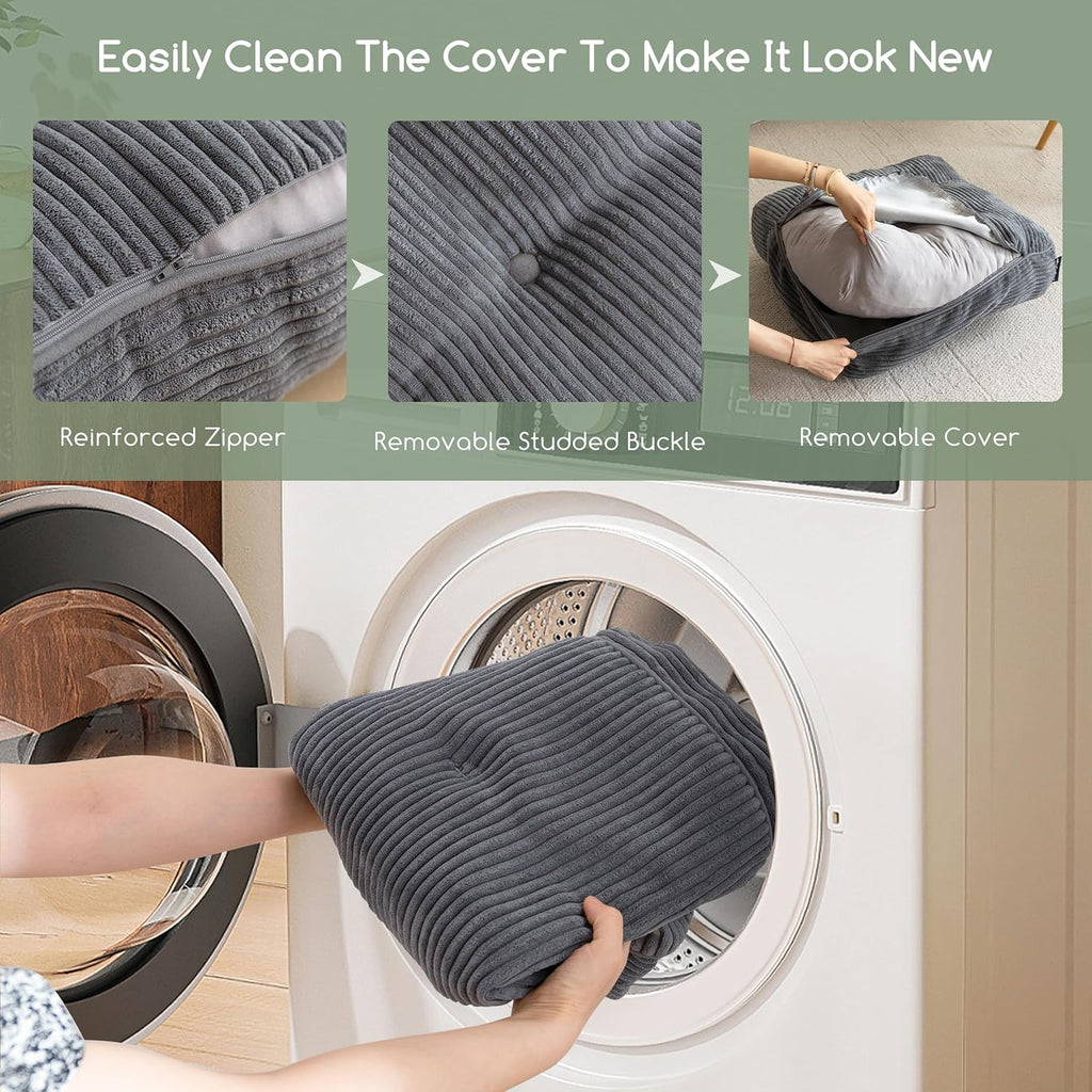 8" Washable Floor Pillow Cushion for Adults, Meditation Cushion Pillow, Large Square Floor Sitting, Removable Tufted Corduroy Cover, for Tatami Living Room or Yoga, 22x22 Inch, Machine Washable