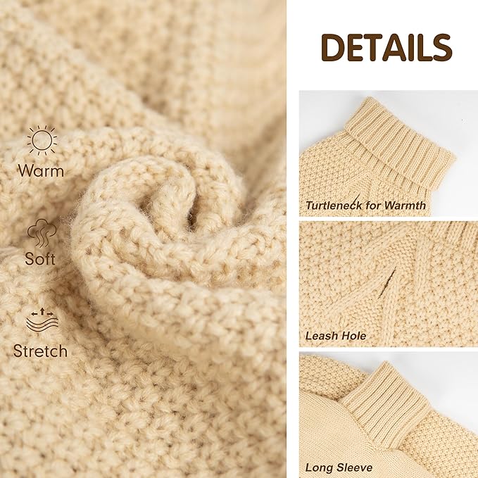 cyeollo Small Dog Sweater with Leash Hole Turtleneck Knitted Sweaters Winter Dog Clothes Sweaters for Small Dogs S