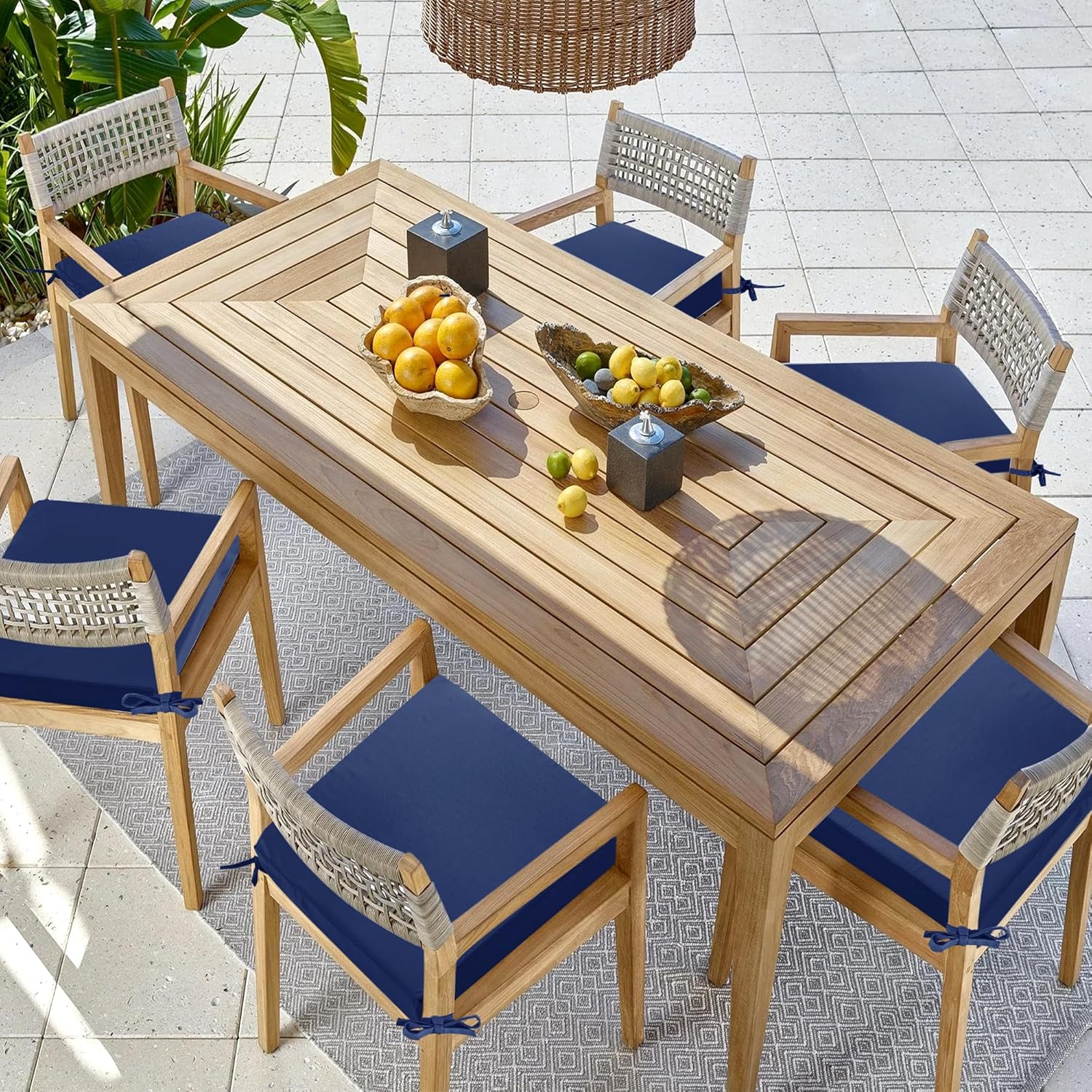 Outdoor Chair Cushions Set of 6: Waterproof & Fade Resistant Seat Cushion for Patio Furniture - 19 x 19 x 2 Inch Chair Pads with Ties and Hidden Zipper - Patio Chair Cushion Replacement, Navy