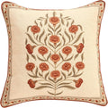 ISAENNE Design Linen Square Vintage Throw Pillow Covers 18"x18", Brick Red Cushion Covers with Orange Floral Green Leaves Pattern Decoration Pillowcases for Bed,Living Room,Outdoor,Car