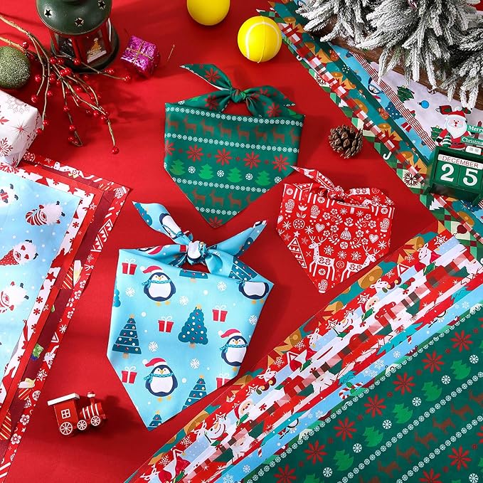100 Pcs Christmas Dog Bandanas Bulk 3 Sizes Dog Washable Bandana Adjustable Washable Xmas Scarf for Christmas Holiday Small Medium Large Pet Supplies