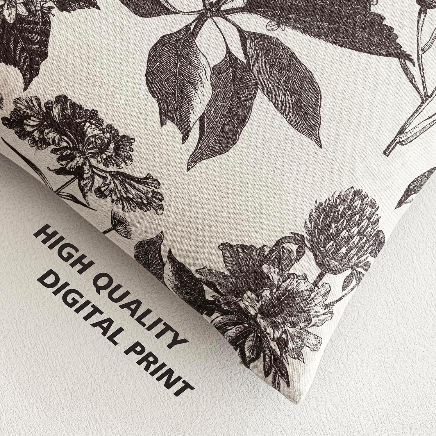 Foindtower Set of 2 Linen Floral Vintage Throw Pillow Covers Neutral Accent Print Decorative Cushion Covers Farmhouse Boho Home Decor for Sofa Chair Couch Bedroom Living Room,22×22 Inch,Black