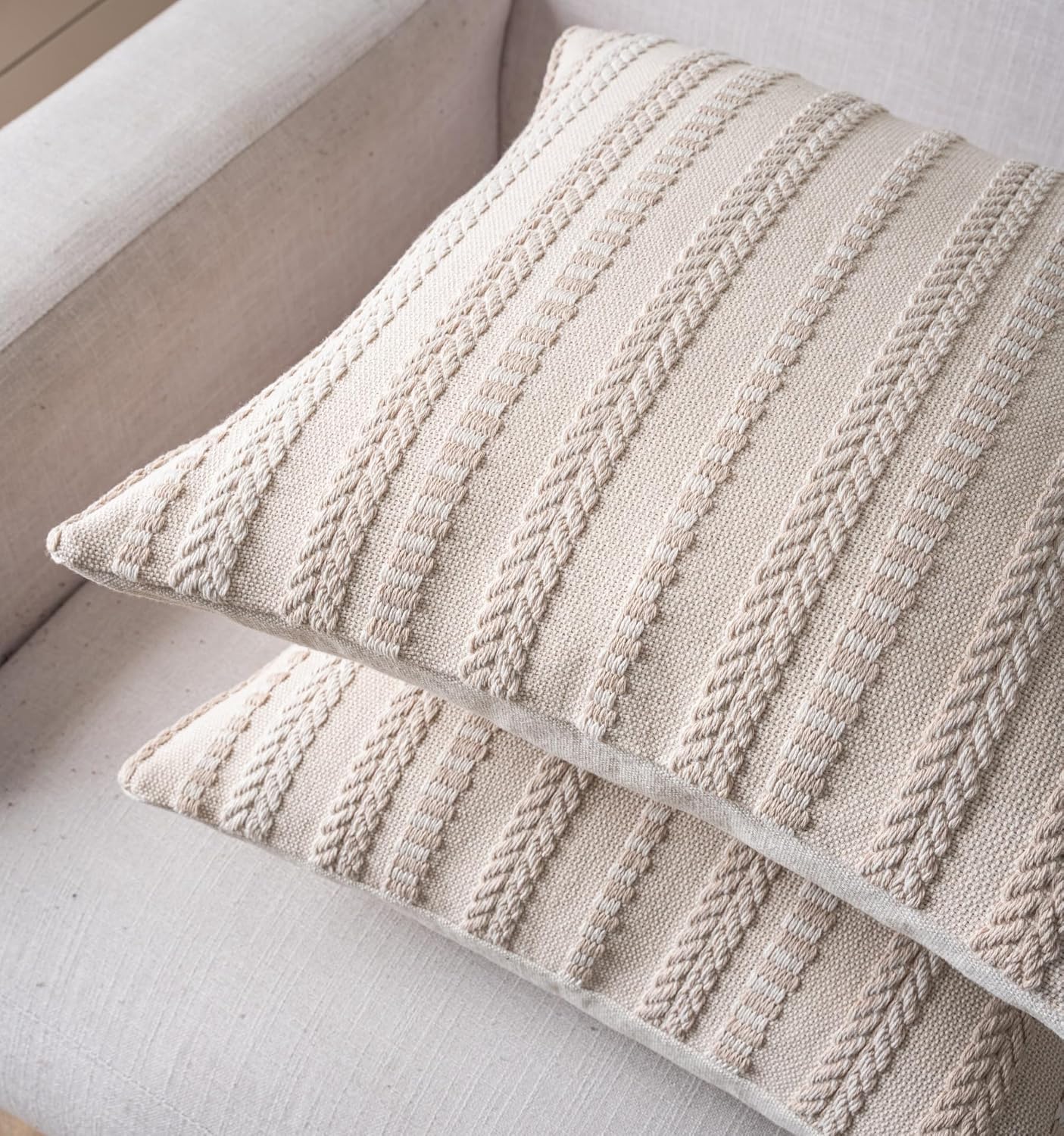 Boho Throw Pillow Covers 22x22 Inch Set of 2, Farmhouse Decorative Couch Pillow Cases, Beige Accent Pillows of Bed, Sofa Bedroom Living Room Home Decor Cushion Cover