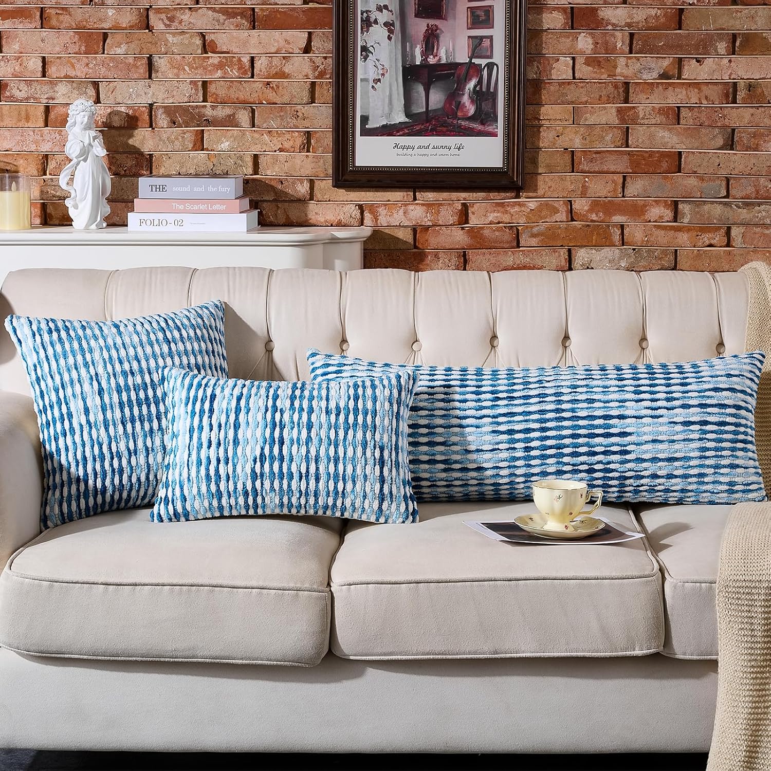 AmHoo Set of 2 Boho Chenille Pillow Cover Decorative Tufted Pillowcase for Couch Bed Sofa Bedroom Living Room Modern 12 x 20-Inch Sky Blue