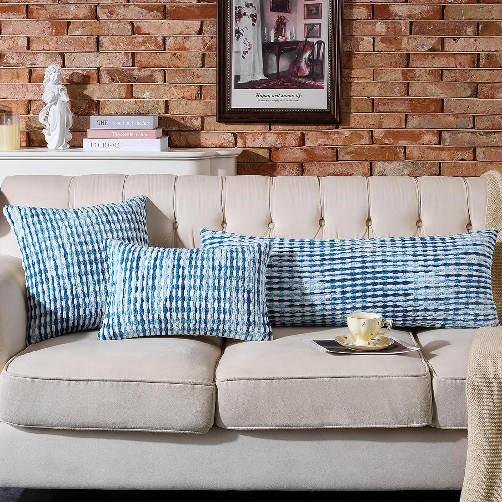 AmHoo Boho Chenille Pillow Cover Decorative Tufted Pillowcase for Couch Bed Sofa Bedroom Living Room Modern 12 x 20-Inch Sky Blue