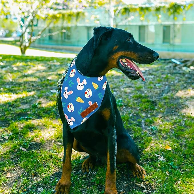 Realeaf Easter Dog Bandanas 2 Pack, Reversible Bunny Carrot and Easter Eggs Pet Scarf for Boy and Girl, Premium Durable Fabric, Holiday Bandana for Small Medium Large and Extra Large Dogs (Small)