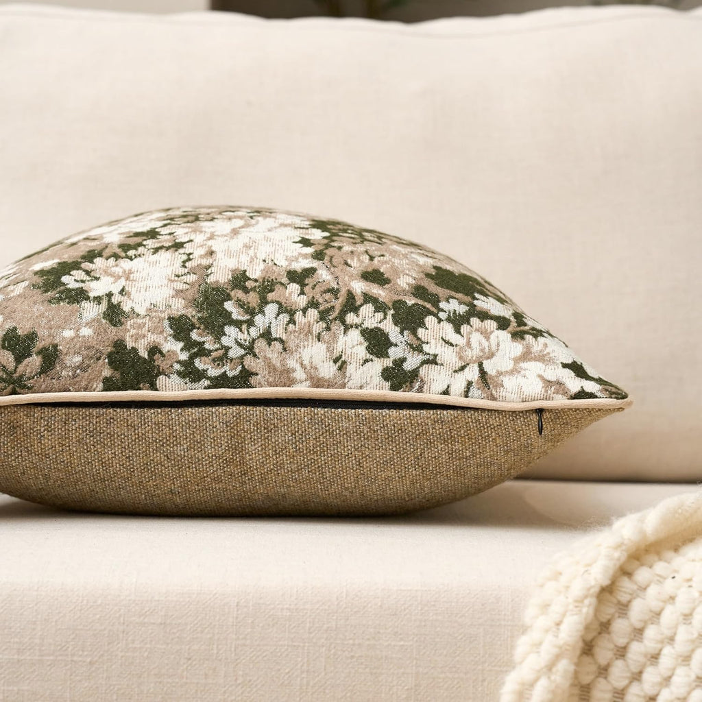 Yangest Neutral Floral Pillow Cover 24 x 24 Inches, Vintage Chenille Square Throw Pillow Cover Soft Decorative Farmhouse Accent Couch Pillow Cover for Living Room Bedroom, Green