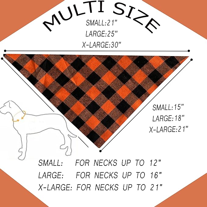 Realeaf Fall Halloween Dog Bandanas 2 Pack, Orange Plaid Pet Scarf for Boy and Girl, Premium Durable Fabric, Holiday Thanksgiving Bandana for Small and Medium Dogs (Small)
