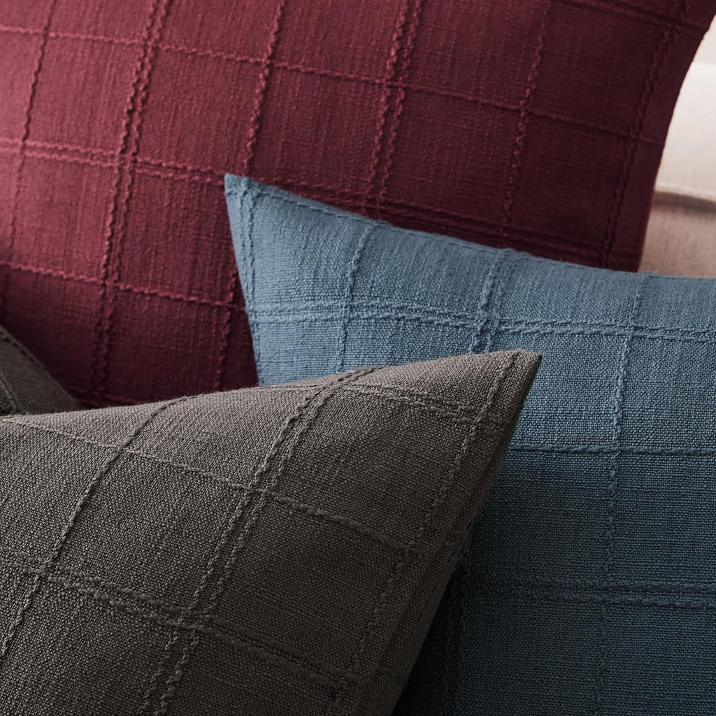 ZeeMart Linen Checked Throw Pillow Covers Set of 2, 22x22 Inch Allover Grid Navy, Farmhouse Decorative Double Sided Grid Embroidered Couch Pillow Cases Navy Cotton Linen Cushion Covers