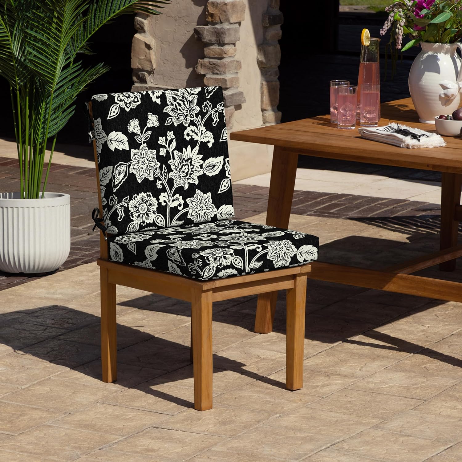 Arden Foam Outdoor Dining Chair Cushion, 20 x 20, Made with ProFoam, Rain-Proof, Fade Resistant, Ashland Black Jacobean