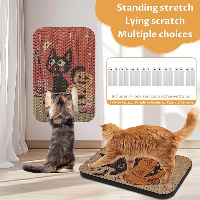 2 Packs Art Cat Wall-Mountable Scratching Board 16.7x11x1 Inch Cat Wall Scratch Pad and Scratcher for Indoor Cats Furniture Protector (Pumpkin)