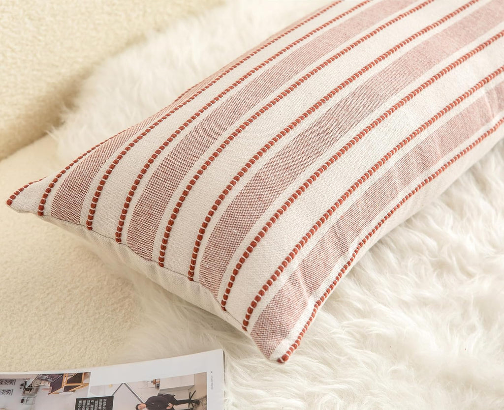 Decorative Boho Lumbar Pillow Covers, Modern Farmhouse Couch Pillowcase, 14 x 36 Long Accent Body Throw Pillow Covers, Sofa Bed Living Room Decor Cushion Case, Rust and Beige, Pack of 1