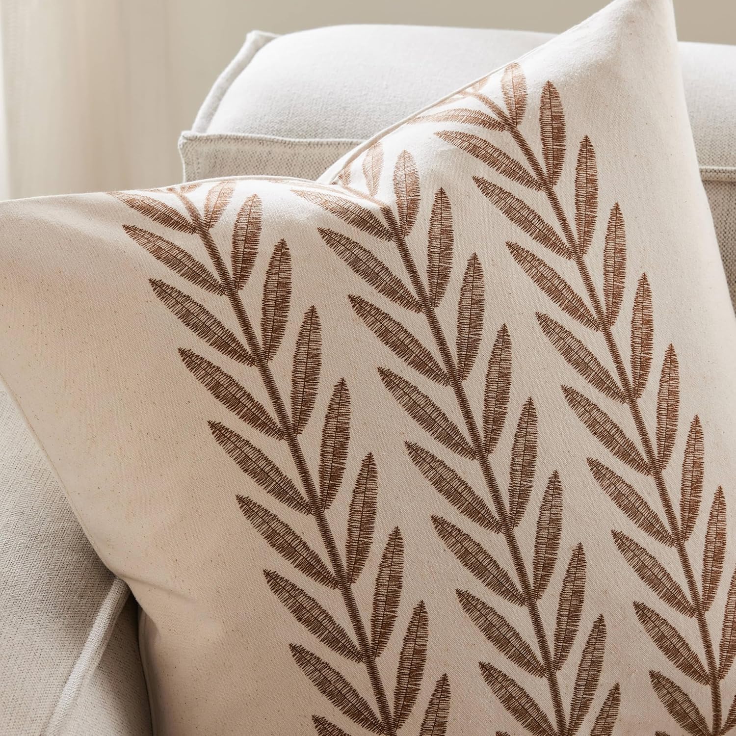 100% Cotton Farmhouse Leaves Lumbar Throw Pillow Covers Set of 2, 12x20 Inch Caramel Pastoral Decorative Print Cushion Covers for Sofa Bed Living Room Home Decor