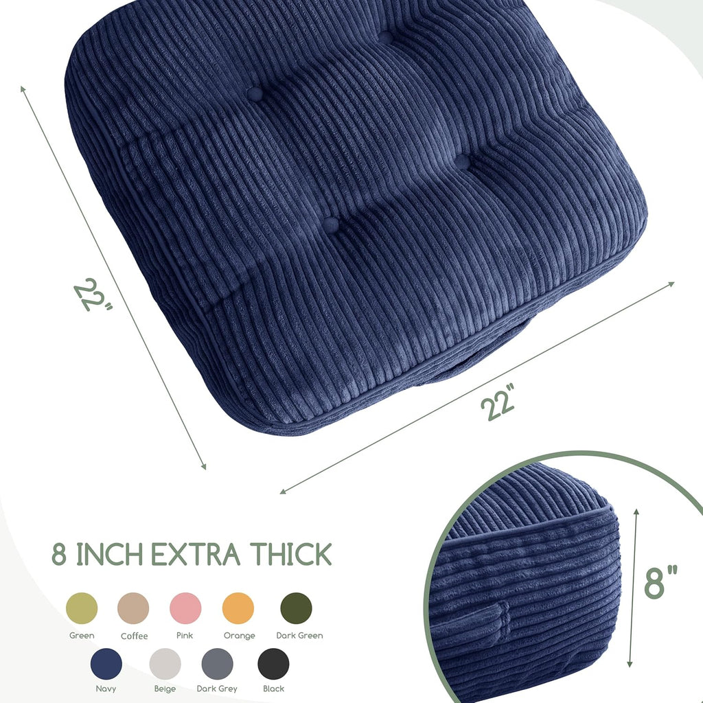 8" Washable Floor Pillow Cushion for Adults, Meditation Cushion Pillow, Large Square Floor Sitting, Removable Tufted Corduroy Cover, for Tatami Living Room or Yoga, 22x22 Inch, 2Pack, Machine Washable