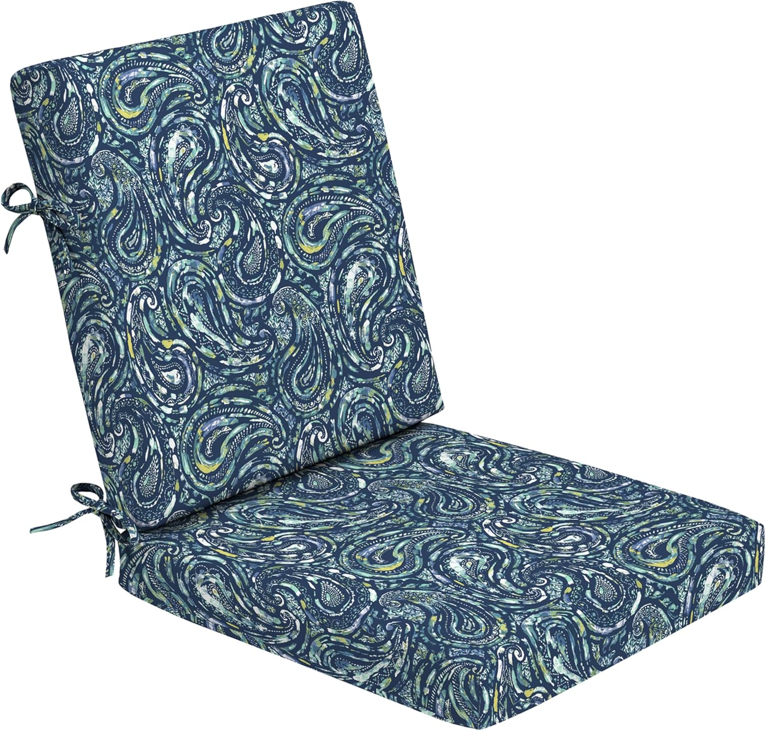 Arden Foam Outdoor Dining Chair Cushion, 20 x 20, Made with ProFoam, Rain-Proof, Fade Resistant, Sapphire Blue Ridge Paisley