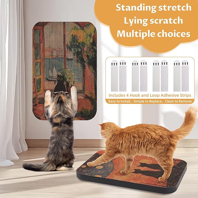 2 Pack Art Cat Scratcher, Wall-Mountable Cat Scratch Pad, Wall Cat Scratcher 16.7x11x1 Inch Cat Scratching Board for Indoor Cats Toy(Window & Starry Night)