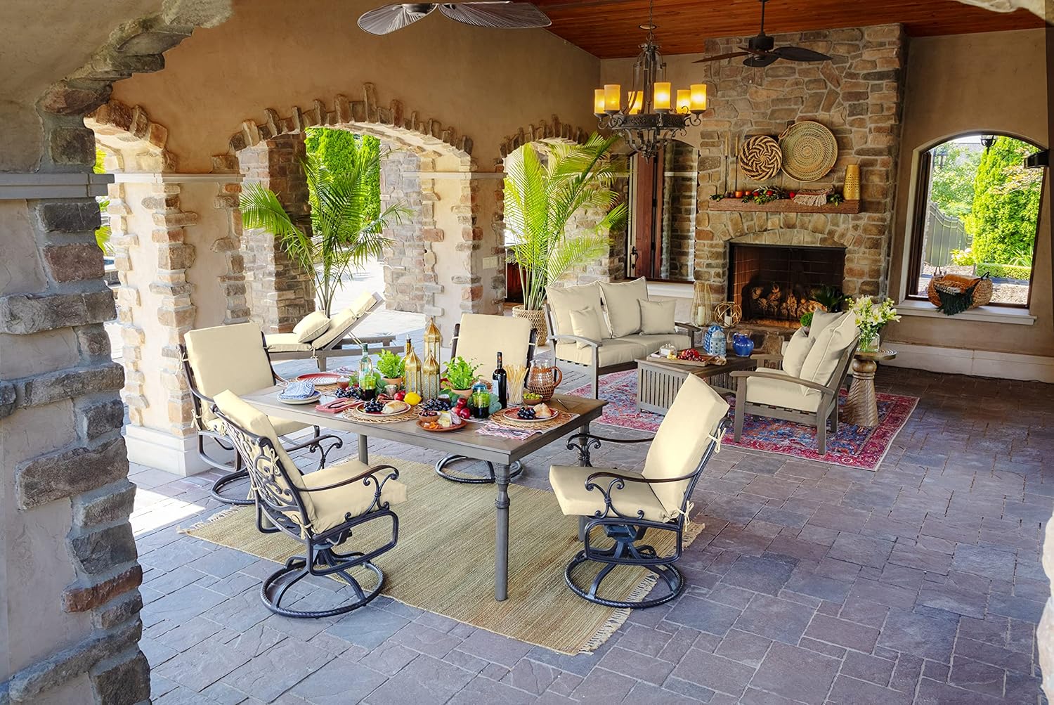 Arden Outdoor Midback Chair Cushion, 18 x 16.5, Tan Leala