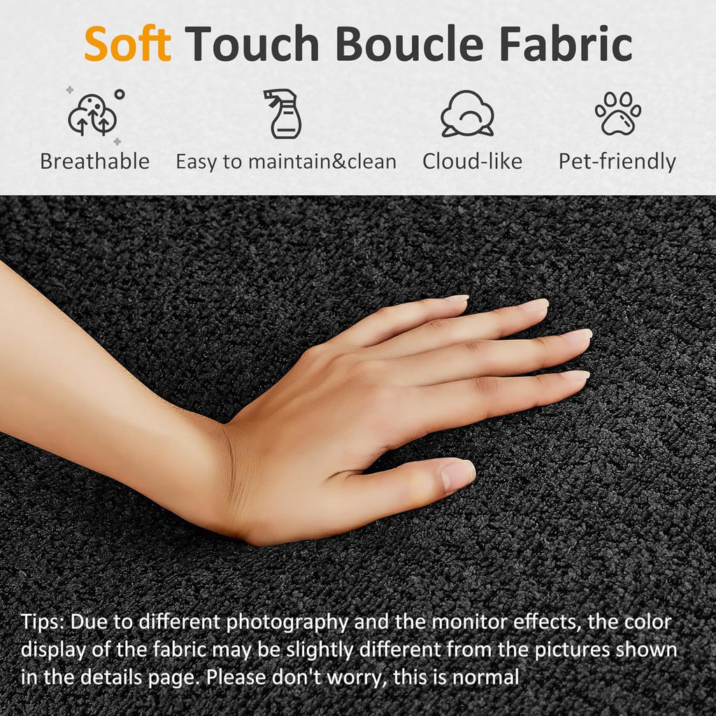 VANOMi Oversized 70.47'' Chaise Lounge Chair Indoor with Storage Space, Modern Upholstered Sofa Bed with Thick Cushion & Left Armrest, Boucle Leisure Recliner for Living Room, Bedroom, Dark Gray