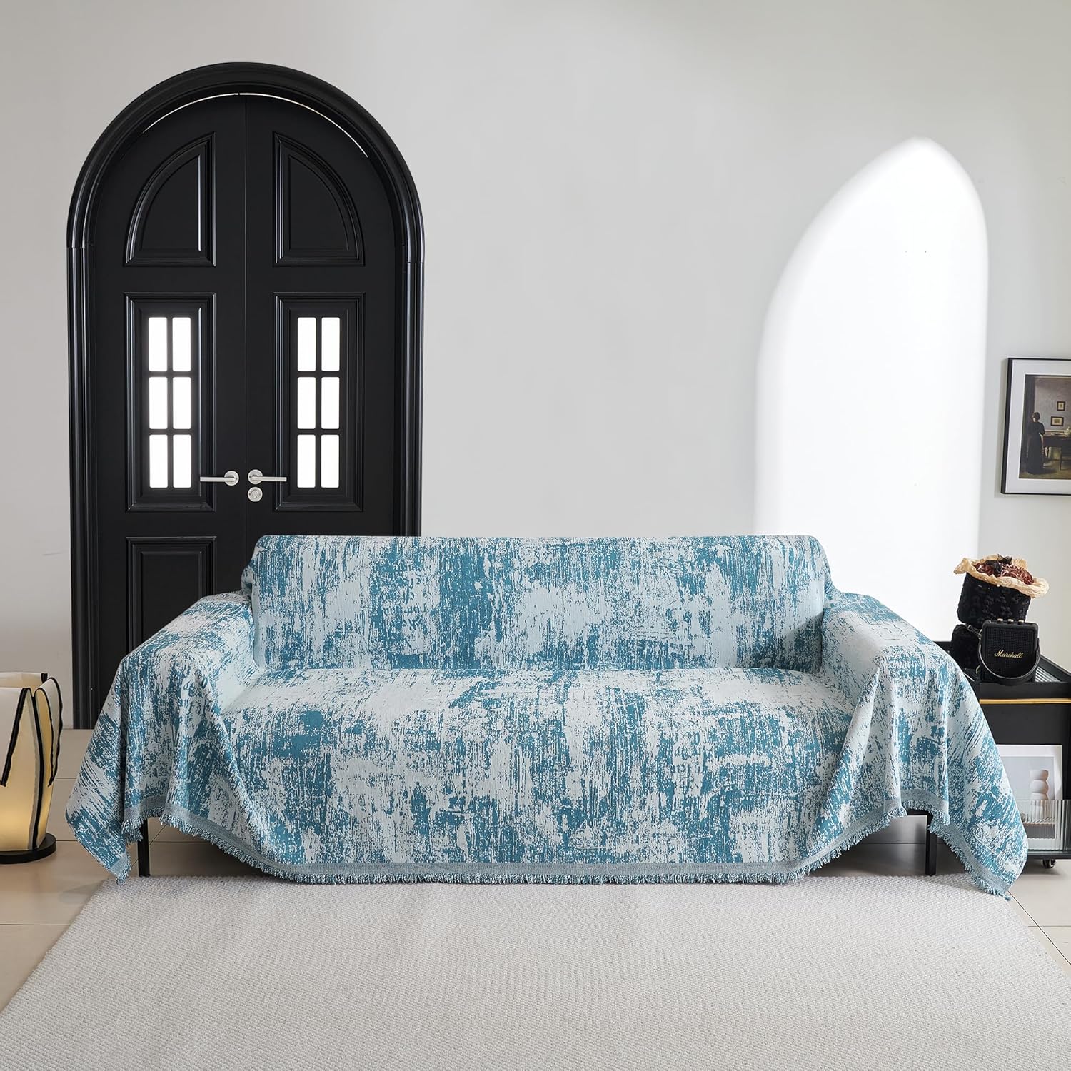 MYSKY HOME Sectional Couch Cover Sage Abstract Geometric Sofa Covers for Sectional Sofa L Shape Chenille Couch Protector for Dogs Pets Couch Throw Cover Washable Durable for Home Decor, 71" X118"