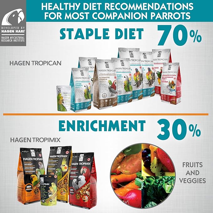 Tropimix Bird Food, Hagen Large Parrot Food with Seeds, Fruit, Nuts, Vegetables, Grains, and Legumes, Enrichment Food, 4 lb Bag (Pack of 2)