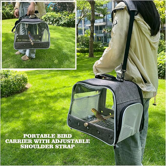 halinfer Bird Carry Carrier to Transport Large Size Parrot, Portable Bag with Metal Tray and Grid for Medium and Large Birds Like African Grey, Long Tail Cockatiel and Parrot