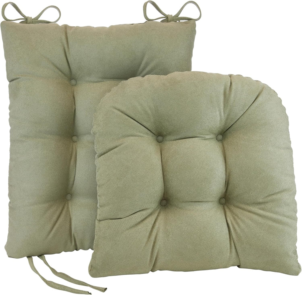 Klear Vu Omega Non-Slip Rocking Chair Cushion Set, Assembled in USA, Thick Padding & Tufted Design, Includes Seat Pad & Back Pillow with Ties, 17x17 Inches, 2-Piece Set, Twillo Thyme
