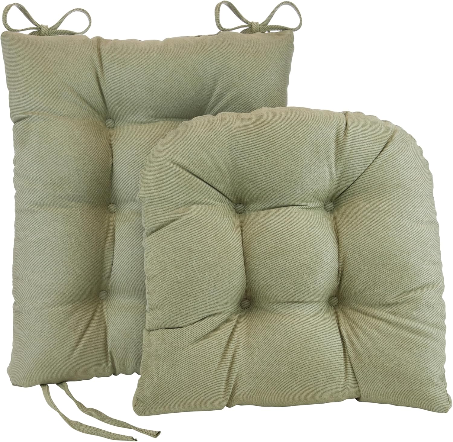 Klear Vu Omega Non-Slip Rocking Chair Cushion Set, Assembled in USA, Thick Padding & Tufted Design, Includes Seat Pad & Back Pillow with Ties, 17x17 Inches, 2-Piece Set, Twillo Thyme