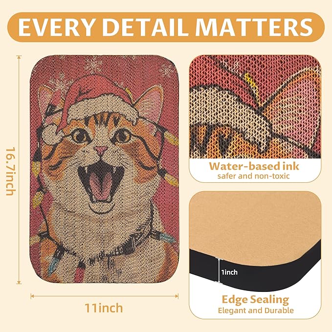2 Packs Art Cat Wall-Mountable Scratching Board 16.7x11x1 Inch Cat Wall Scratch Pad and Scratcher for Indoor Cats Furniture Protector (Christmas)