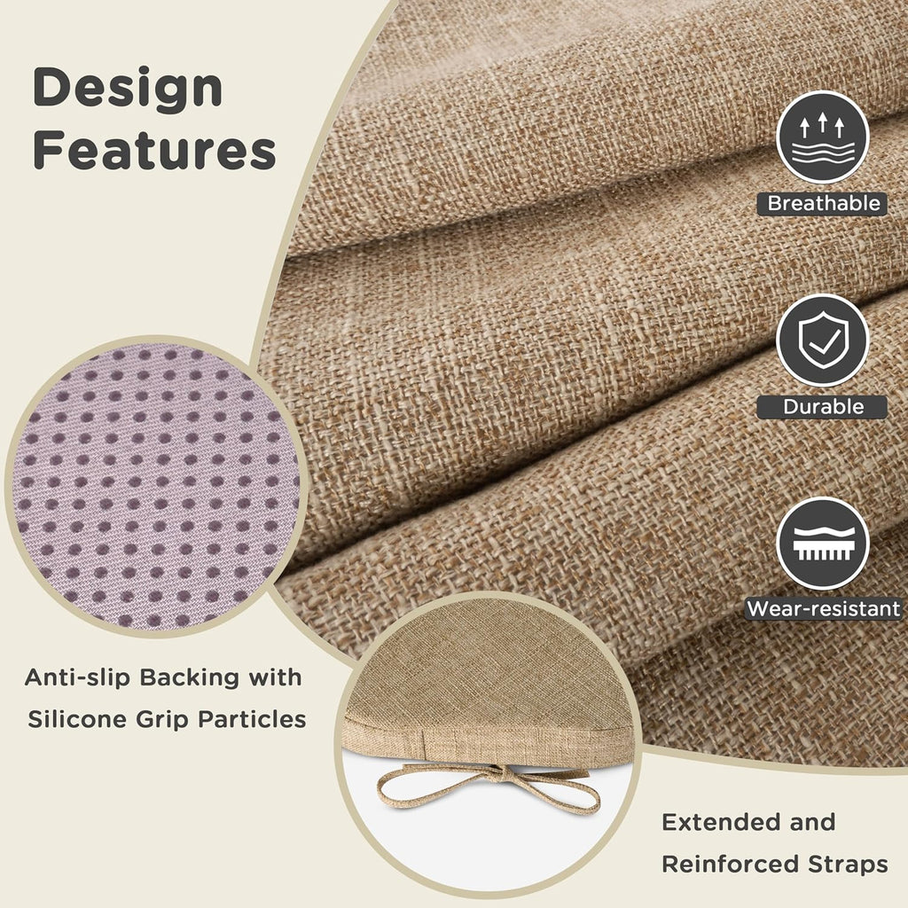 AddGrace Chair Cushions for Dining Chairs Set of 6 Windsor Kitchen Chair Cushions with Removable Textured Cover and Non Slip Bottom Indoor Chair Pads with Ties and Foam (16.5x15.5 Inches Beige)