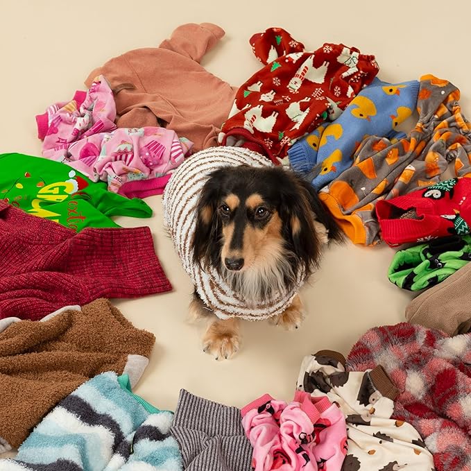 Fitwarm 2 Pack Striped Fleece Dog Sweater, Warm Winter Clothes for Small Dogs Boy Girl, Fuzzy Pet Outfit, White, Brown, Large