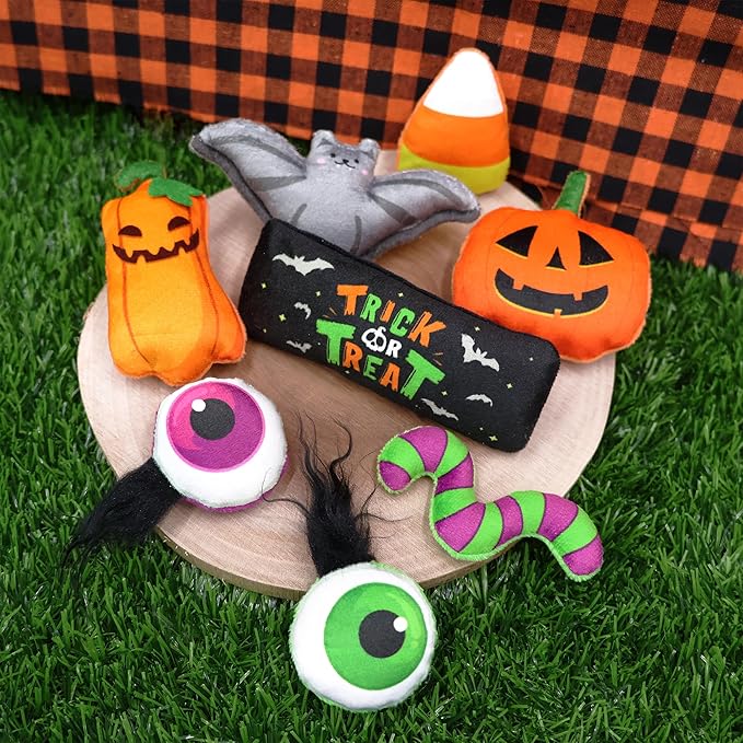 8 Assortments Halloween Value Pack, Natural Interactive Catnip Cat Toys, Toy with Crinkle and Feather, Accessories for Indoor Cat, Kitten Toys