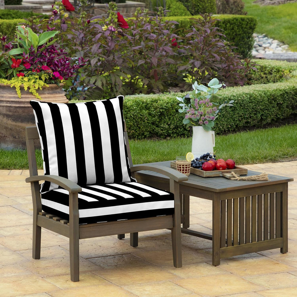 Arden Outdoor Deep Seat Cushion Set, 22 in x 24 in, Weather-Proof, Rain-Proof, Fade Resistant Patio Cushion Black Cabana Stripe