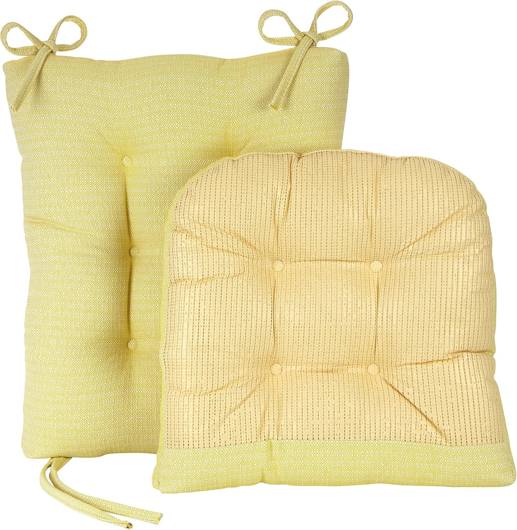 Klear Vu Omega Non-Slip Rocking Chair Cushion Set, Assembled in USA, Thick Padding & Tufted Design, Includes Seat Pad & Back Pillow with Ties, 17x17 Inches, 2-Piece Set, Solid Yellow