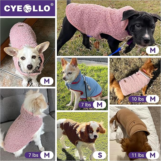cyeollo Warm Dog Coat Sherpa Dog Winter Coat, Reversible Fleece Doggie Jackets Sweater Vest for Small Dogs Male with Leash Hole, Soft Cold Weather Pet Coats, Khaki S