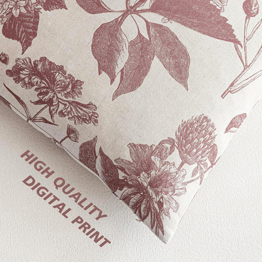 Foindtower Set of 2 Linen Floral Vintage Throw Pillow Covers Neutral Accent Decorative Cushion Covers Farmhouse Boho Home Decor for Sofa Chair Couch Bedroom Living Room,20×20 Inch,Dark Pink