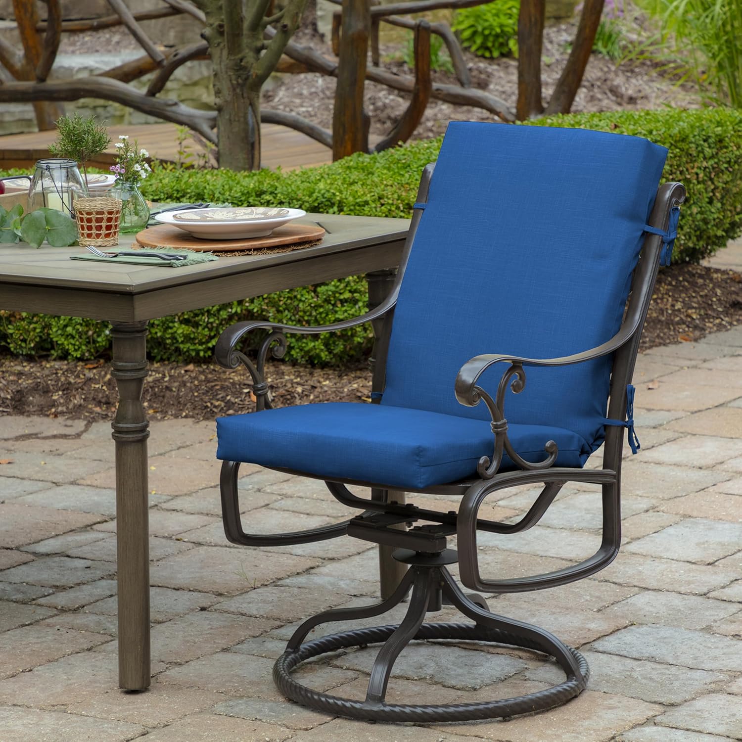 Arden Outdoor Midback Chair Cushion, 18 x 16.5, Rain-Proof, Fade Resistant Cobalt Blue Texture