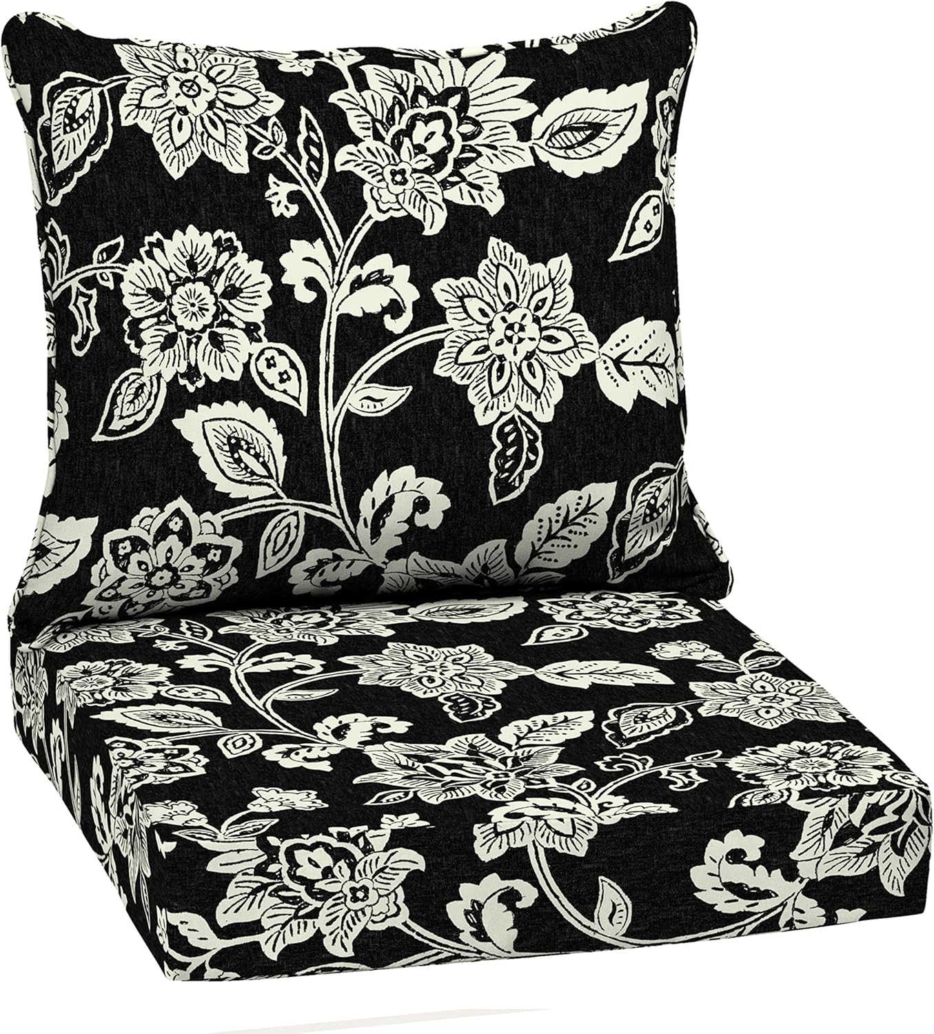 Arden Outdoor Deep Seat Cushion Set, 22 in x 24 in, Weather-Proof, Rain-Proof, Fade Resistant Patio Cushion Ashland Black Jacobean