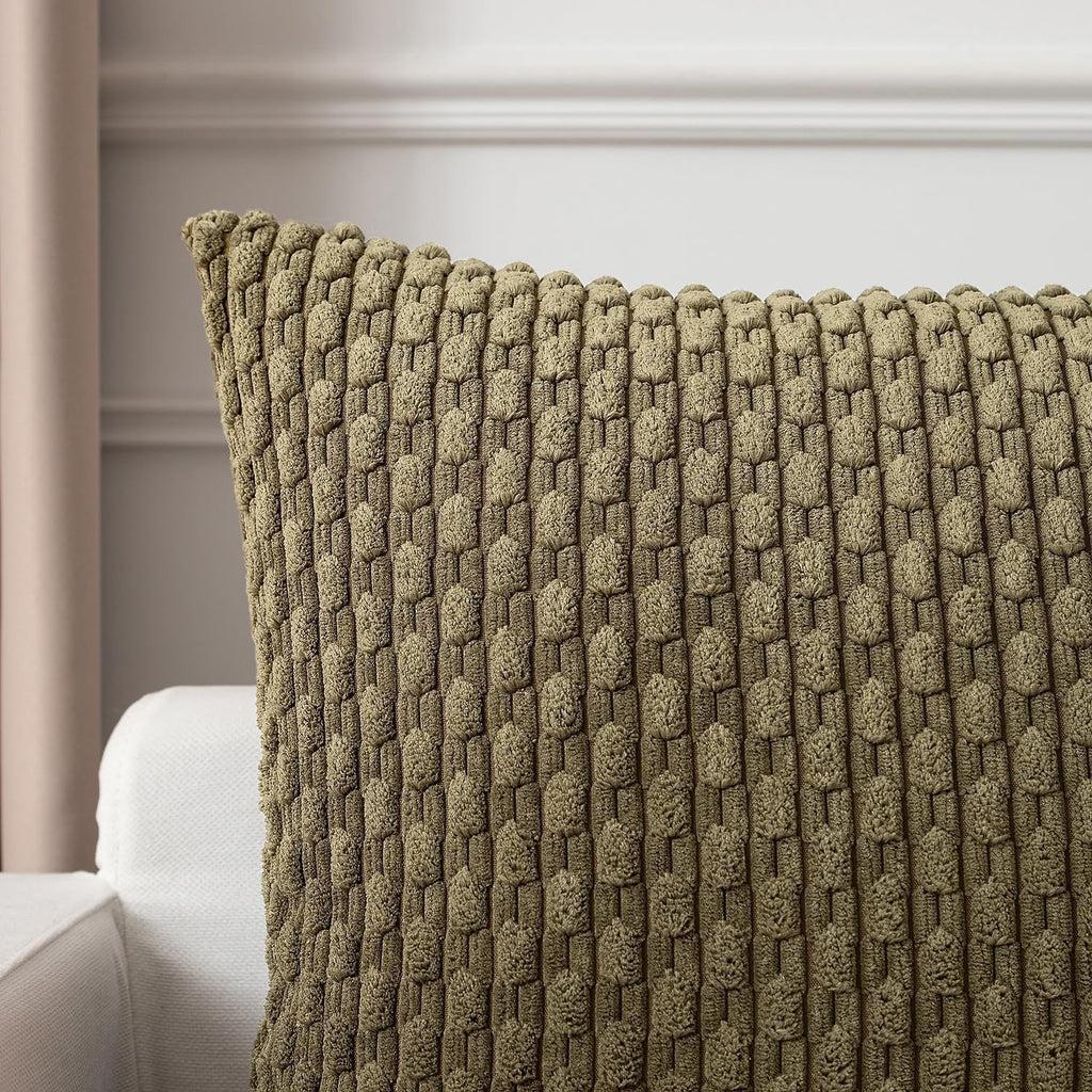 Kevin Textile 14x36 Inch Long Lumbar 1 Pack Boho Decorative Throw Pillow Cover Soft Striped Corduroy Rectangle Cushion Case Farmhouse Solid Color Accent for Living Room Couch Sofa Bed, Olive Green