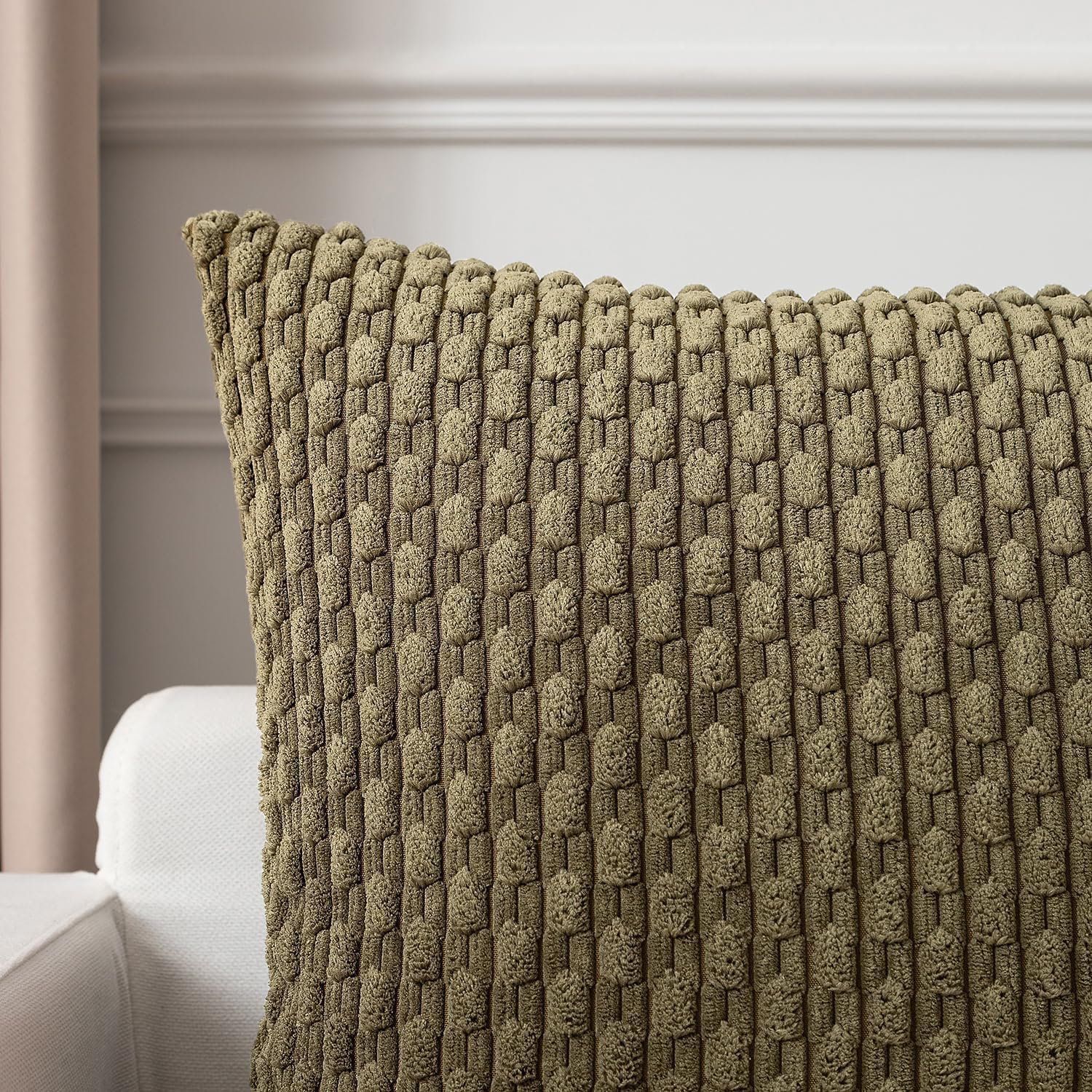 Kevin Textile 14x36 Inch Long Lumbar 1 Pack Boho Decorative Throw Pillow Cover Soft Striped Corduroy Rectangle Cushion Case Farmhouse Solid Color Accent for Living Room Couch Sofa Bed, Olive Green