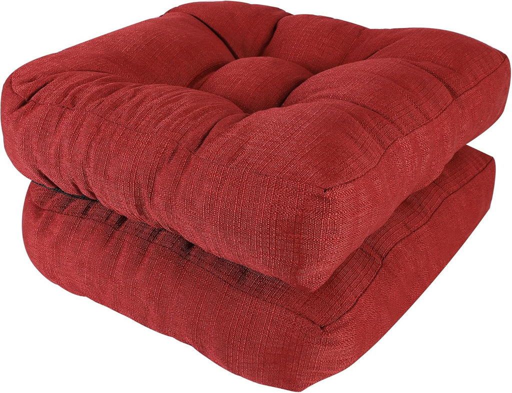 RACE LEAF 19" x 19" Patio Chair Cushions Red - Outdoor/Indoor Tufted Memory Foam Chair Pads Set of 2, Water-Resistant Olefin Chair Seat Cushion Non-Slip Backing