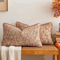 a moment Fall Rust Orange Reversible Pillow Covers 2 Pack - Farmhouse Chenille Throw Pillows, Neutral Textured Decorative Throw Pillow Covers with Border for Couch Sofa Bed (12x20 Inch, No Insert)
